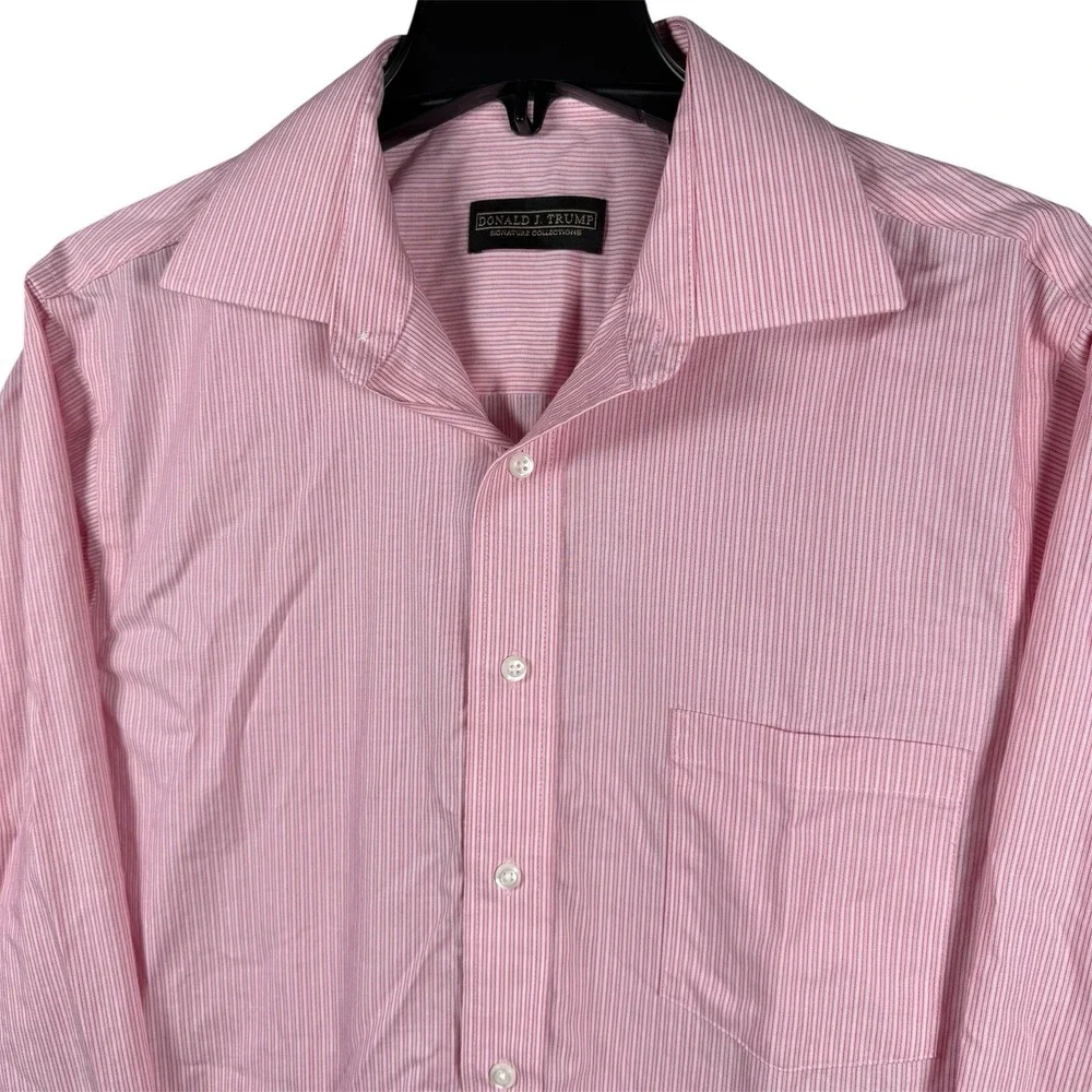 Donald Trump Signature Collection Button Up Shirt Mens 16 |‎ 34/35 Pink Stripe
